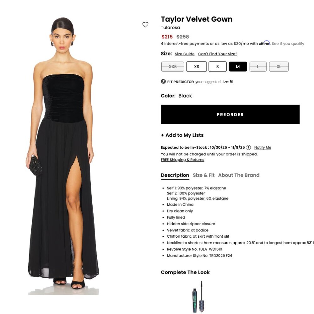 Taylor Velvet Gown Tularosa